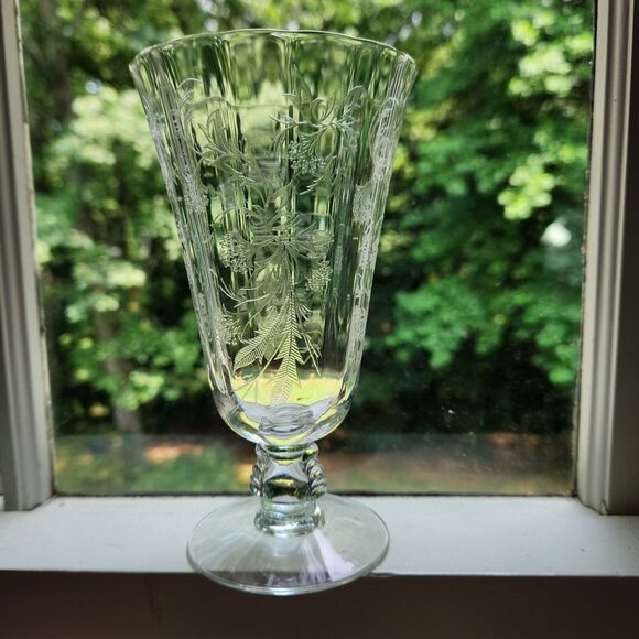 Heather Etch Glasses Set of 2 Iced Tea & Champagne Glass Footed Fostoria 1950s - Picture 2 of 16